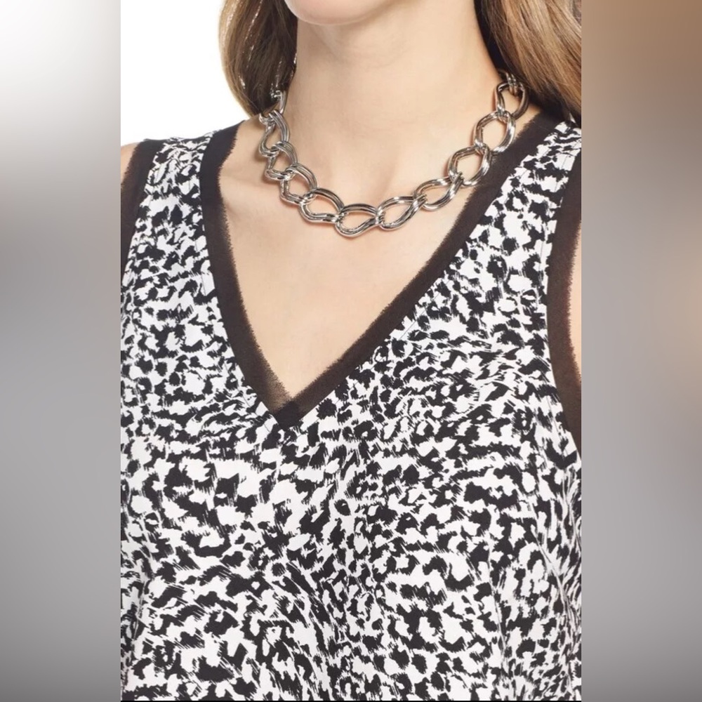 HALOGEN WOMENS RAW EDGE TANK BLACK LEOPARD PRINT Sz 1 - Picture 2 of 11